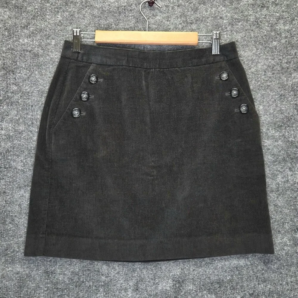 Banana Republic Skirt Womens 6 Gray Corduroy Stretch Button Pockets Zipper Back